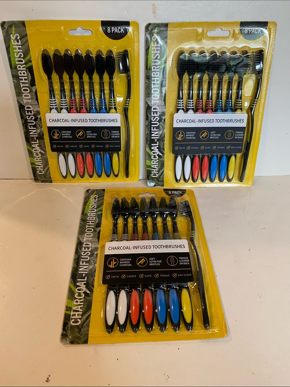 NIP Bundle of 3 Packages of Charcoal-Infused Toothbrushes